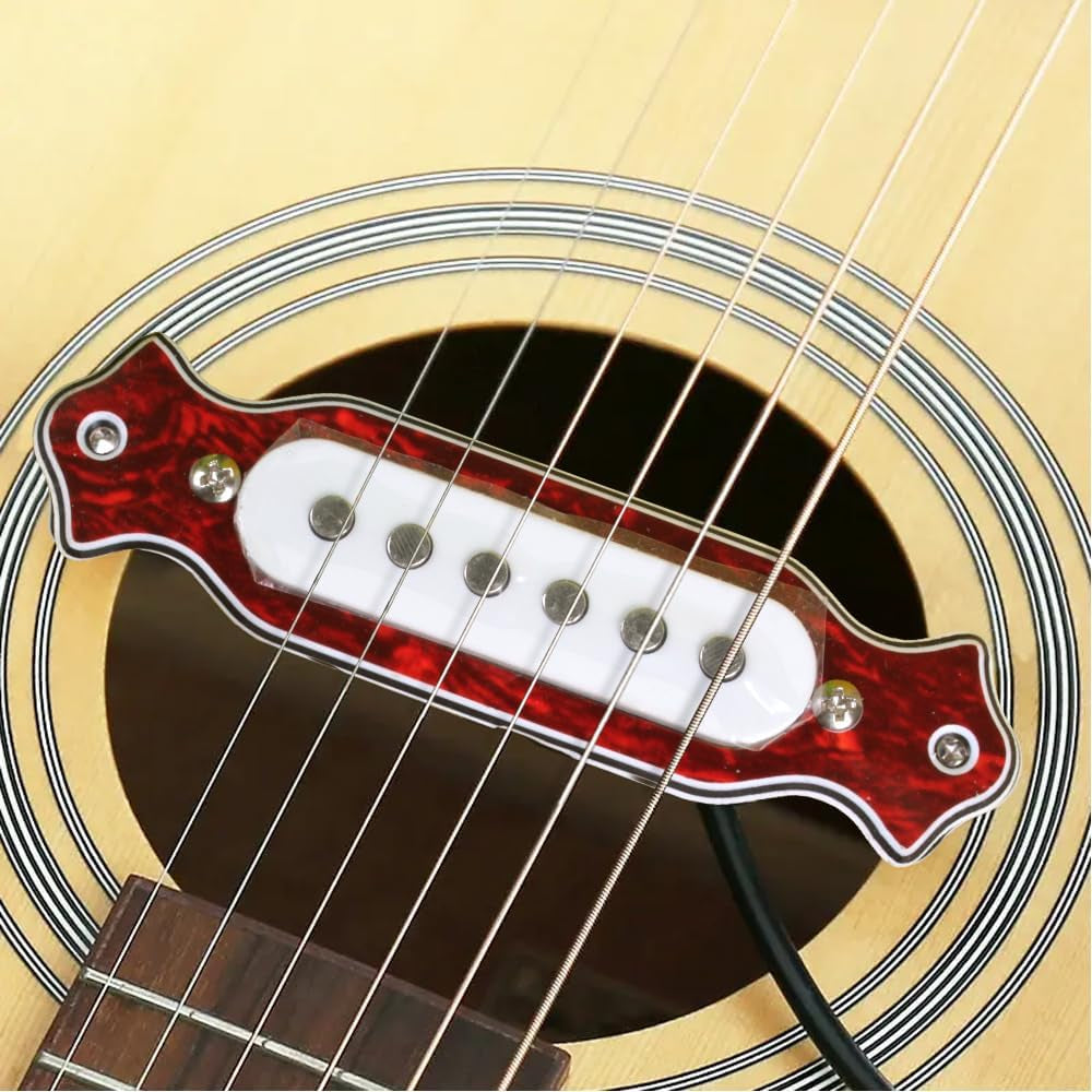 Sound Hole Pickups 6 String Magnetic Pickups with Tone Volume Knobs for Acoustic Guitars (Red)