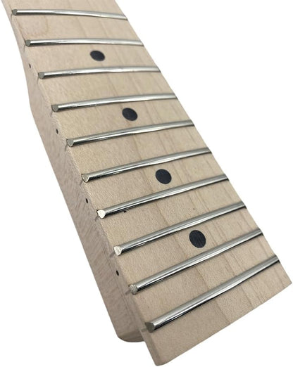 Reverse Electric Guitar Neck 22Fret 25.5Inch Maple Fretboard Dot Inlay Bolt on Left Hand Guitar Neck Replacement Unfinished