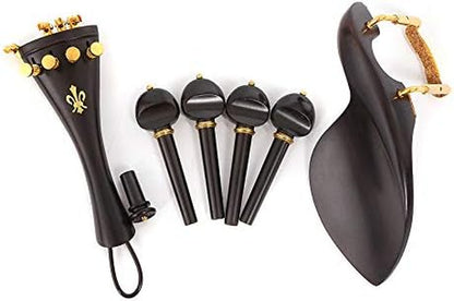 4/4 Full Size Violin Accessories Set - Includes Ebony Wood Pegs, Tailpiece, Fine Tuner, Chin Rest, Clamp, and End Pin - Premium Quality for Enhanced Sound and Durability