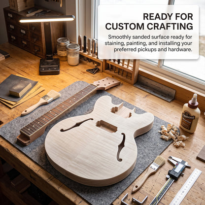 Yinfente 1Set Guitar Kit Neck 22fret 24.75inch dot inlays body Semi Hollow 339 Style not pickup and control holes