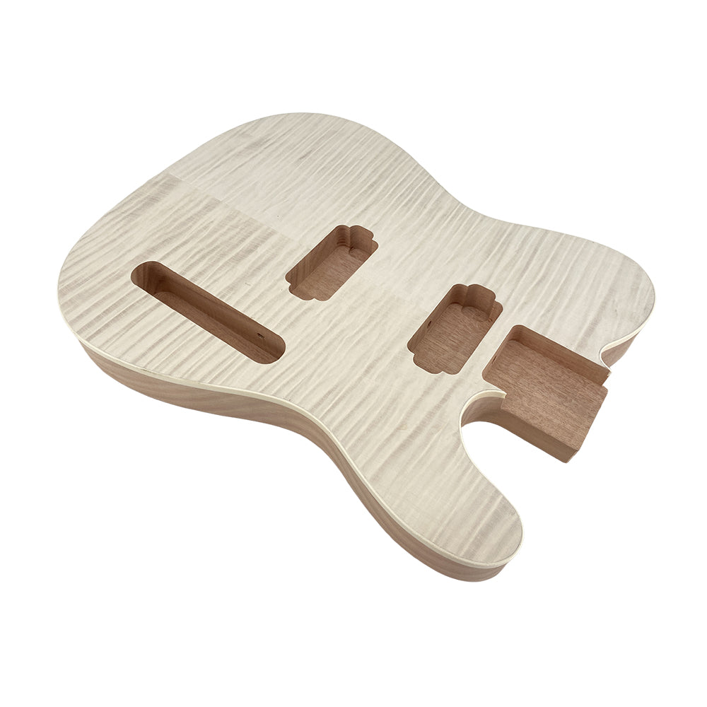 Yinfente Electric Guitar Body Replacement Mahogany Maple Wood Guitar Body for Tele Guitar Unfinished 25.5 Inch Scale Flame Maple Veneer HH Pickups