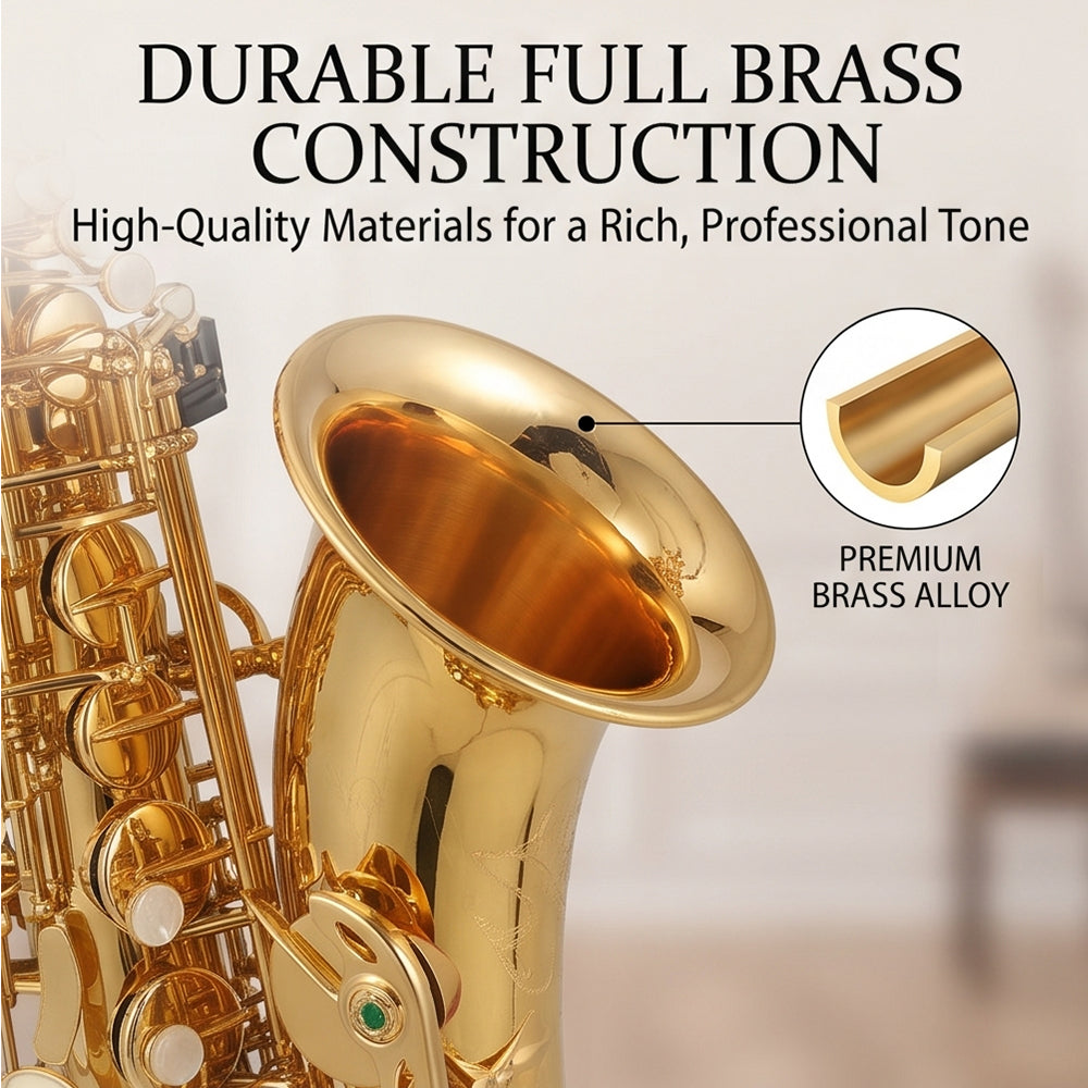 Yinfente Alto Saxophone Beginner Kit for Eb Gold Brass with Case, Reeds, Mouthpiece & Cleaning Kit Professional Sound & Easy to Play