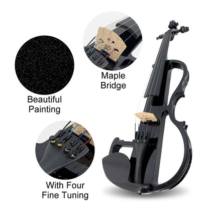 Yinfente Electric Violin 4/4 Full Size Silent 4 String Student Beginner Violin Ebony Fittings with Case Bow Shoulder Rest Rosin Cable Headphone