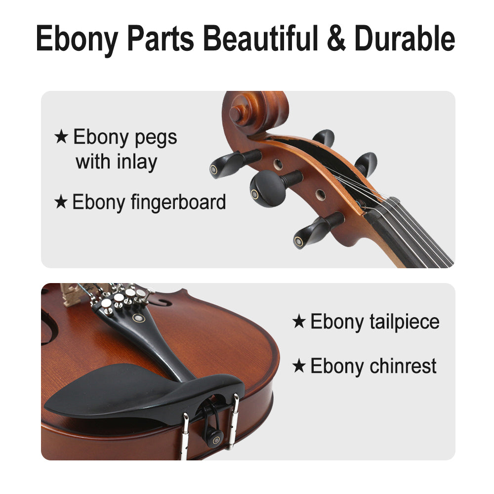 5 String Acoustic Violin 4/4 Kit Maple Back Spruce Top Ebony Fittings Fine Tuner Handmade Violin with Case,Bow (5 String,Brown)