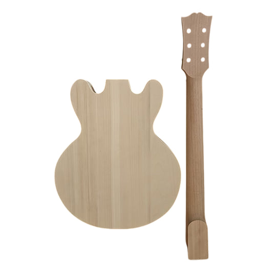 Yinfente 1Set Guitar Kit Neck 22fret 24.75inch dot inlays body Semi Hollow 339 Style not pickup and control holes