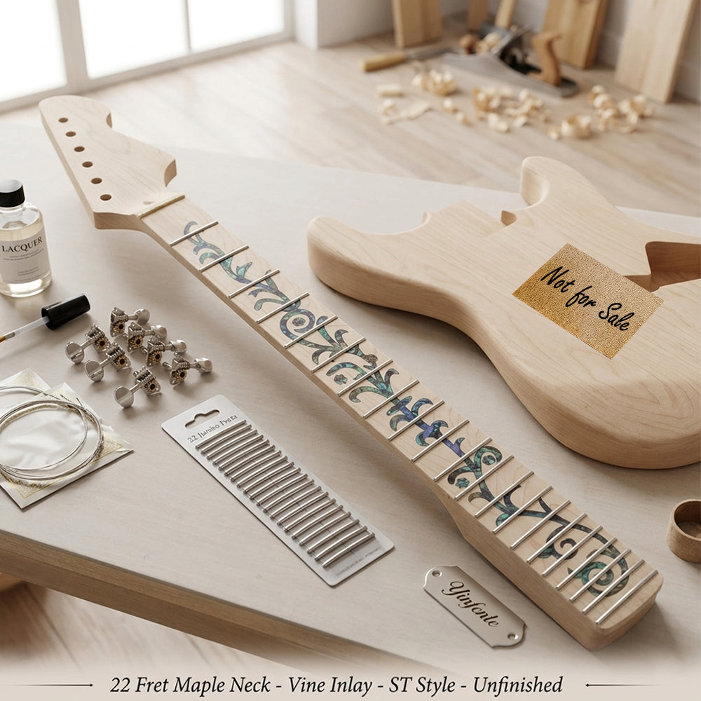 Yinfente DIY Electric Guitar Neck for Replacement - Maple Fretboard 22 Fret 25.5 Inch without Binding Bolt on Heel Vine Inlay