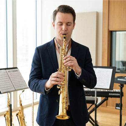 Yinfente Straight Soprano Saxophone Bb B Flat Sax with Case, Mouthpiece,Reeds & Accessories Brass Woodwind Instrument for Beginners,Adults & Advanced Players