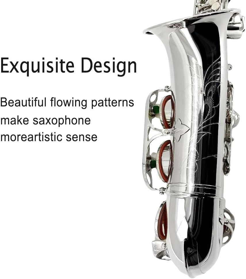 Saxophone Alto Beginner Kit for Adults & Students - Eb Nickel-Plated Sax with Case, Reeds, Mouthpiece & Straps - Professional Setup, Easy to Play (Nickel)