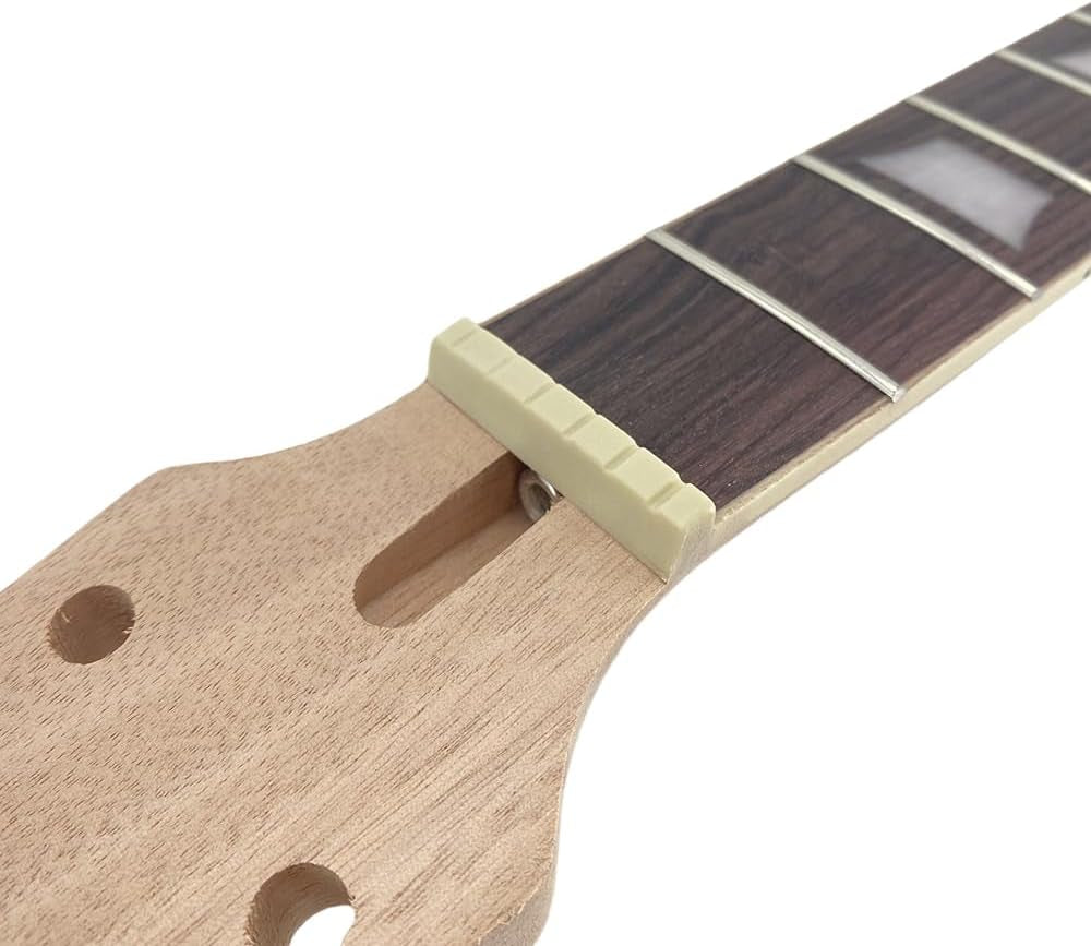 Electric Guitar Neck 22 Fret 24.75 Inch Mahogany Rosewood Fretboard Guitar Neck Replacement Set in Heel DIY Guitar Project (Standard Style)