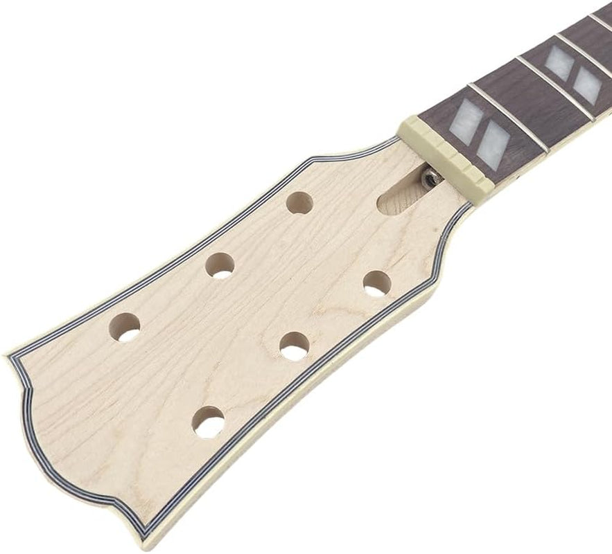 Electric Guitar Neck 22 Fret 24.75 Inch Maple Rosewood Fretboard Diamond Inlay Replacement Binding Head Stock Bolt on Heel