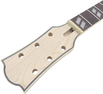 Electric Guitar Neck 22 Fret 24.75 Inch Maple Rosewood Fretboard Diamond Inlay Replacement Binding Head Stock Bolt on Heel