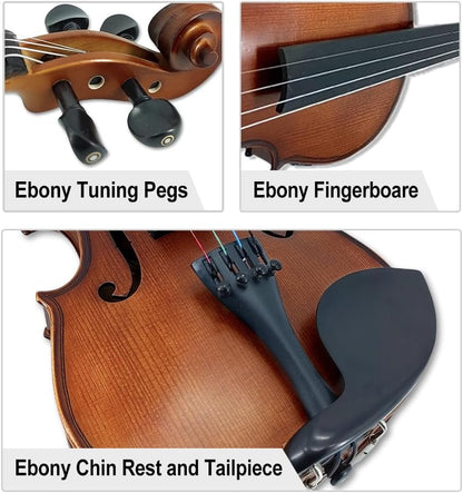 Yinfente Left Handed Acoustic&Electric Violin 4/4 Full Size Ebony Fittings With Hard Case,Brazil Bow,Bridge,Extra Strings,AUX Cable,Cleaning Cloth Violin For Beginners