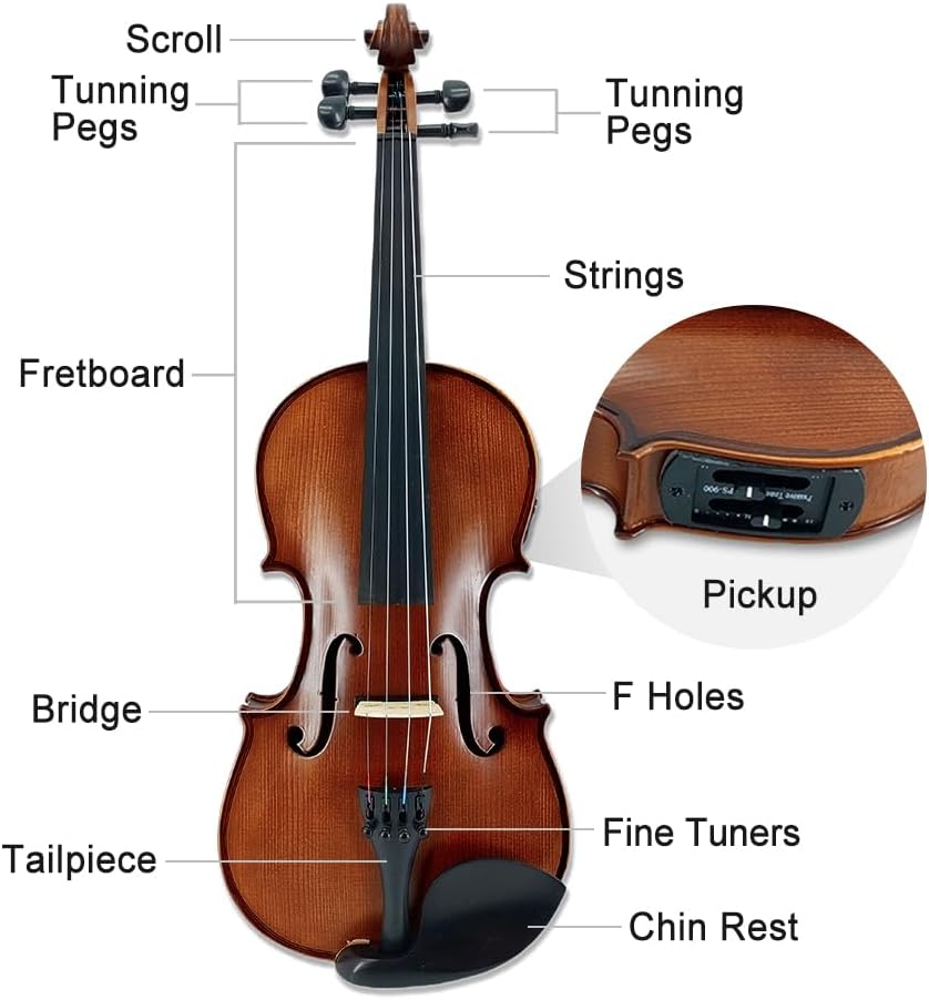 Yinfente Left Handed Acoustic&Electric Violin 4/4 Full Size Ebony Fittings With Hard Case,Brazil Bow,Bridge,Extra Strings,AUX Cable,Cleaning Cloth Violin For Beginners