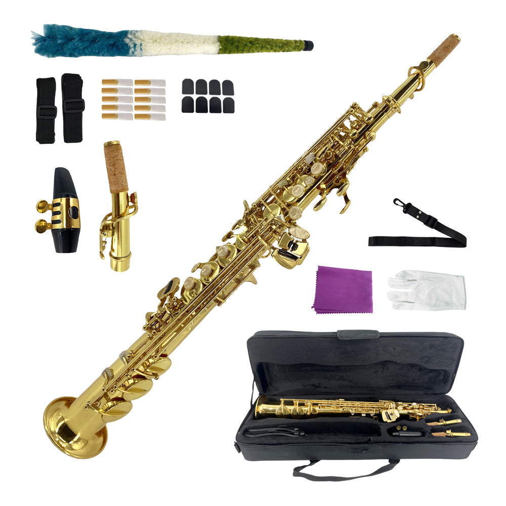 Yinfente Straight Soprano Saxophone Bb B Flat Sax with Case, Mouthpiece,Reeds & Accessories Brass Woodwind Instrument for Beginners,Adults & Advanced Players