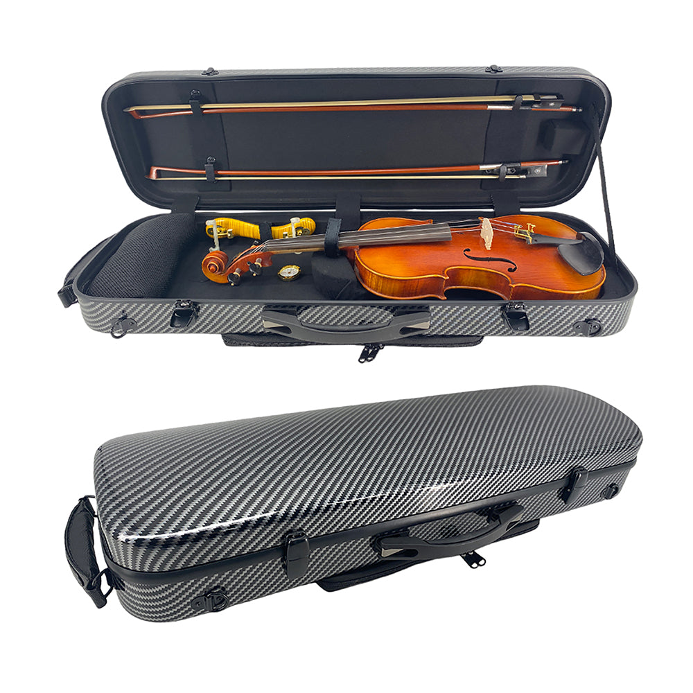 Yinfente Violin Case 4/4 Full Size Carbon Fiber Oblong Violin Bag with Music Sheet Bag Adjustable Backstrap Hygrometer Lightweight Protable