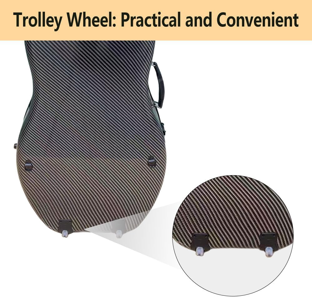 Cello Case 4/4 Carbon Fiber Box Full Size Shell Strong Light 3.7 Kg Cello Accessories (Black-L)