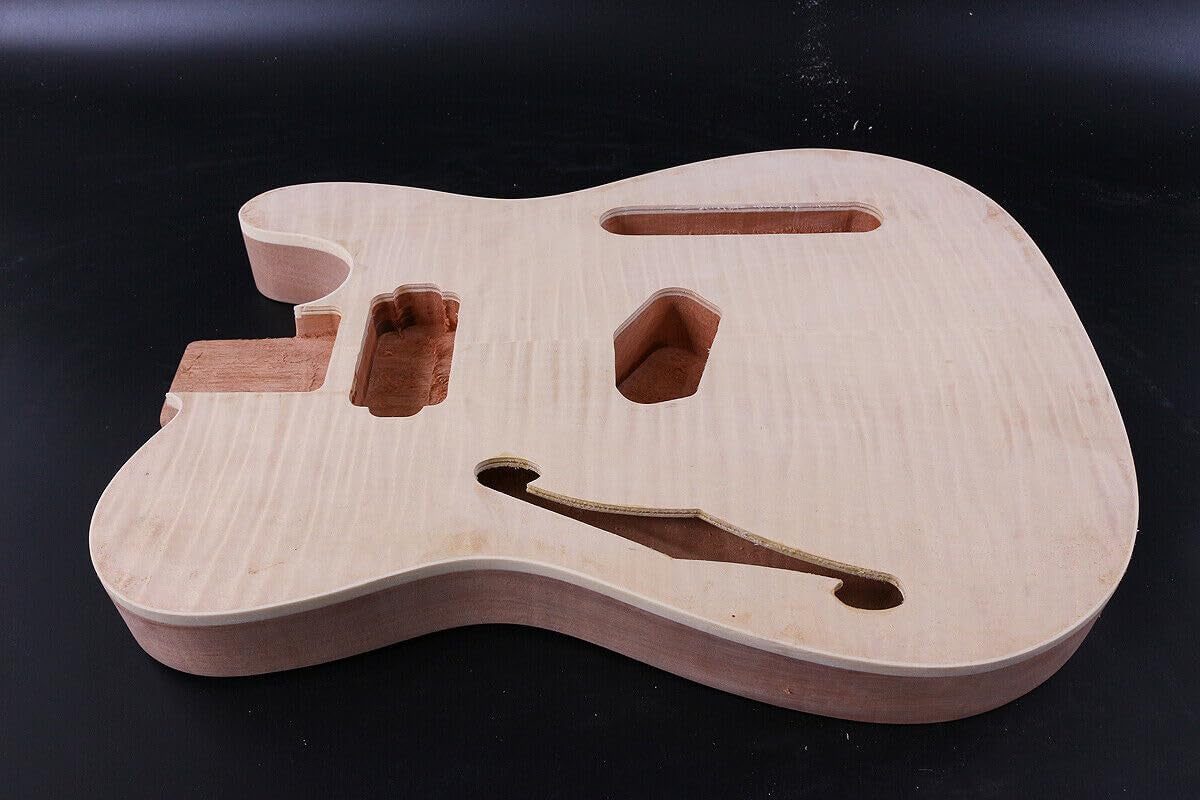 Unfinished Semi Hollow Guitar Body for DIY Guitar Project Build on Own Mahogany Body Flame Maple Veneer Bolt on (T8T)