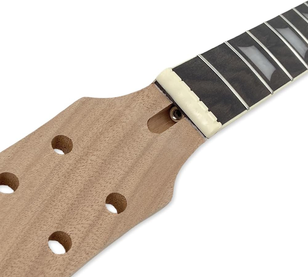 Mahogany Electric Guitar Neck with Binding 22 Fret 24.75Inch Rosewood Fretboard Trapezoid Inlay Set in Guitar Neck Replacement Unfinished