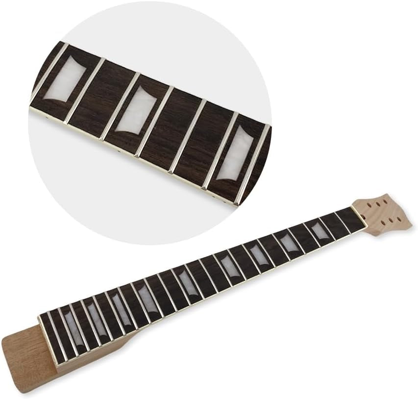 Mahogany Electric Guitar Neck with Binding 22 Fret 24.75Inch Rosewood Fretboard Trapezoid Inlay Set in Guitar Neck Replacement Unfinished