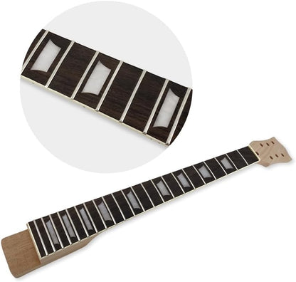 Mahogany Electric Guitar Neck with Binding 22 Fret 24.75Inch Rosewood Fretboard Trapezoid Inlay Set in Guitar Neck Replacement Unfinished
