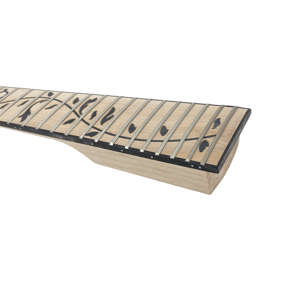 Yinfente Unfinished Electric Guitar Neck Replacement 24 Fret 25.5 Inch Maple Wood Fretboard Binding Headstock