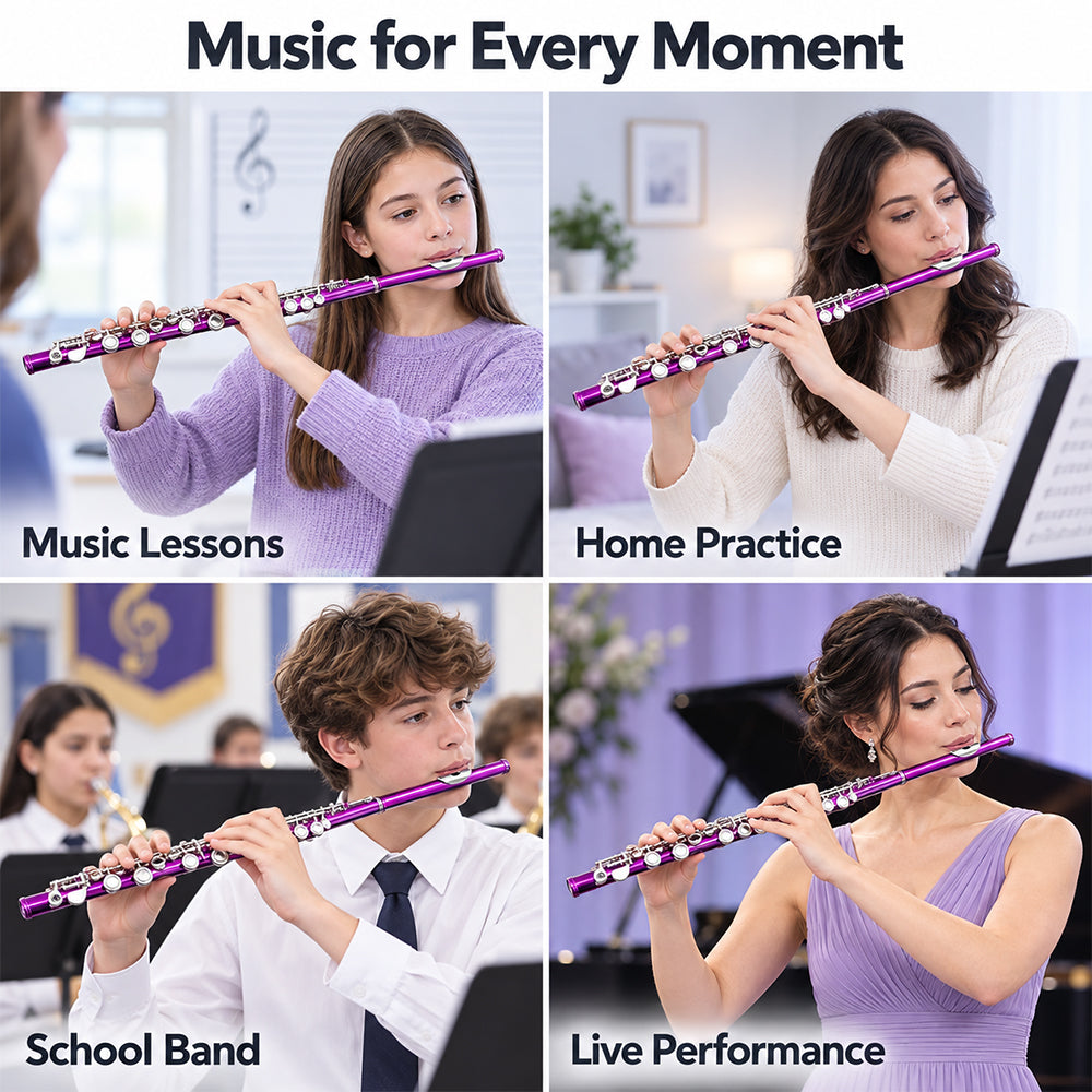 Yinfente 16 Hole C Flute with Gloves, Cleaning Rod, Case, Cleaning Clothe - Nickel Silver Body, Closed Hole, for Student and Beginner