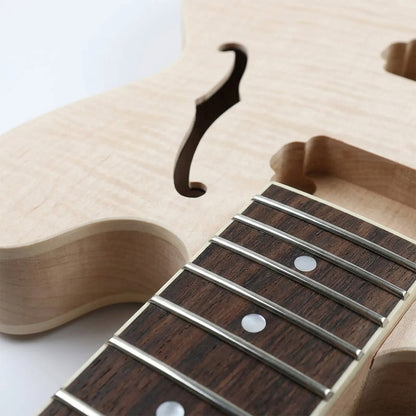 Yinfente 1Set Guitar Kit Neck 22fret 24.75inch dot inlays body Semi Hollow 339 Style not pickup and control holes