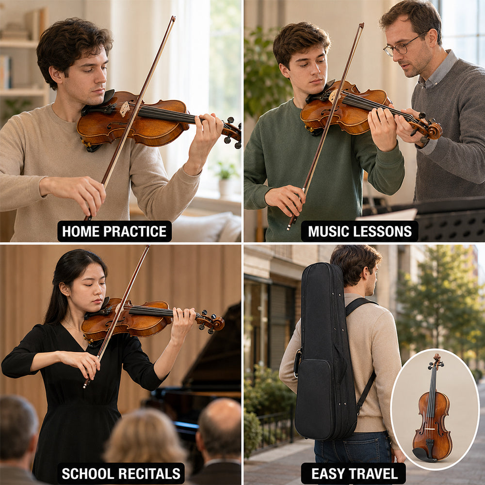 Violin 4/4 Full Set Violin for Beginners & Adults Solid Wood Fiddle with Hard Case Bow Shoulder Rest Strings Flame Maple Spruce Wood
