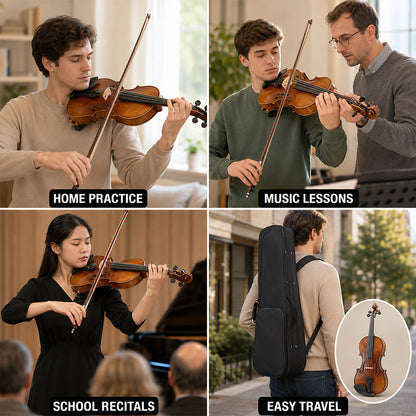Violin 4/4 Full Set Violin for Beginners & Adults Solid Wood Fiddle with Hard Case Bow Shoulder Rest Strings Flame Maple Spruce Wood
