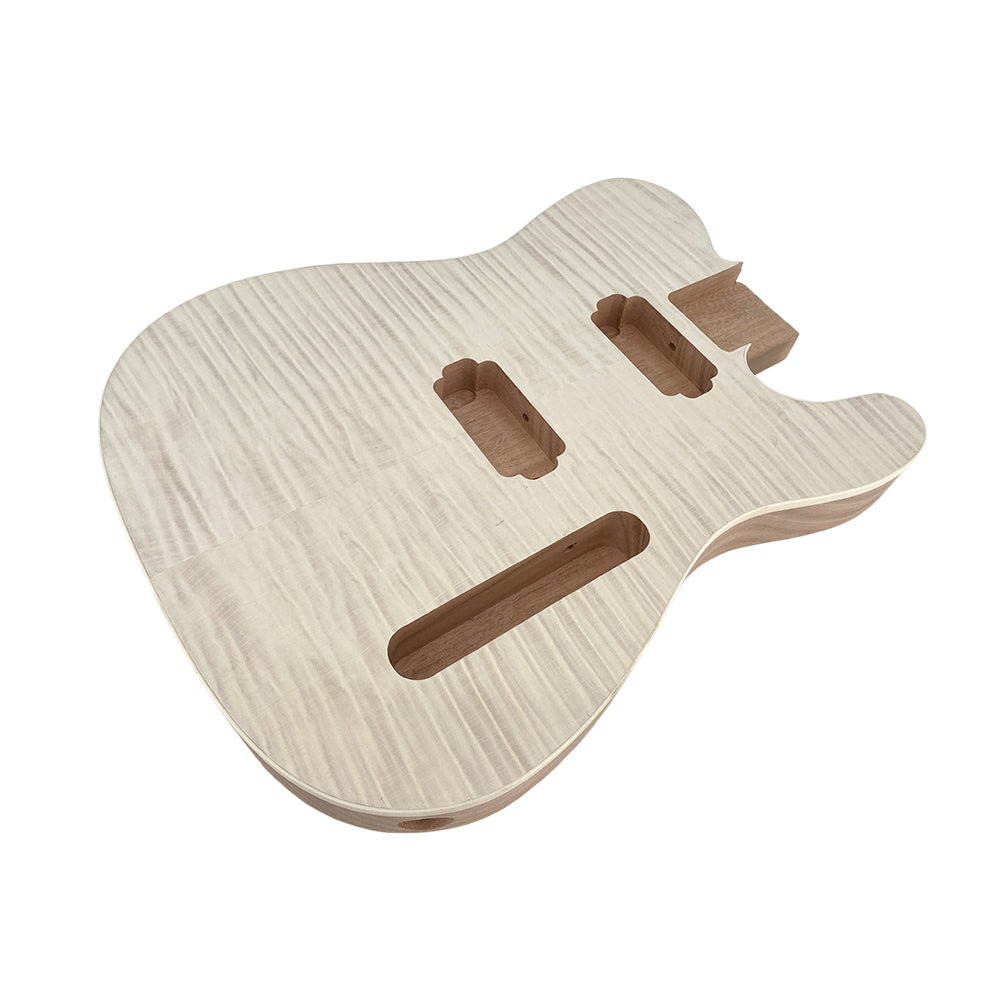 Yinfente TL Guitar Body Mahogany Flame Maple Veneer Tele Semi Hollow Guitar Body Bolt on