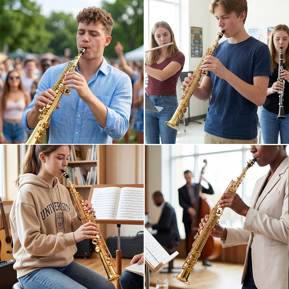 Yinfente Straight Soprano Saxophone Bb B Flat Sax with Case, Mouthpiece,Reeds & Accessories Brass Woodwind Instrument for Beginners,Adults & Advanced Players