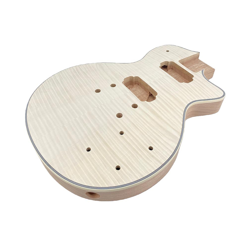 Yinfente Electric Guitar Body unfinished with Binding Flame Maple veneer for DIY H-H style Bolt on