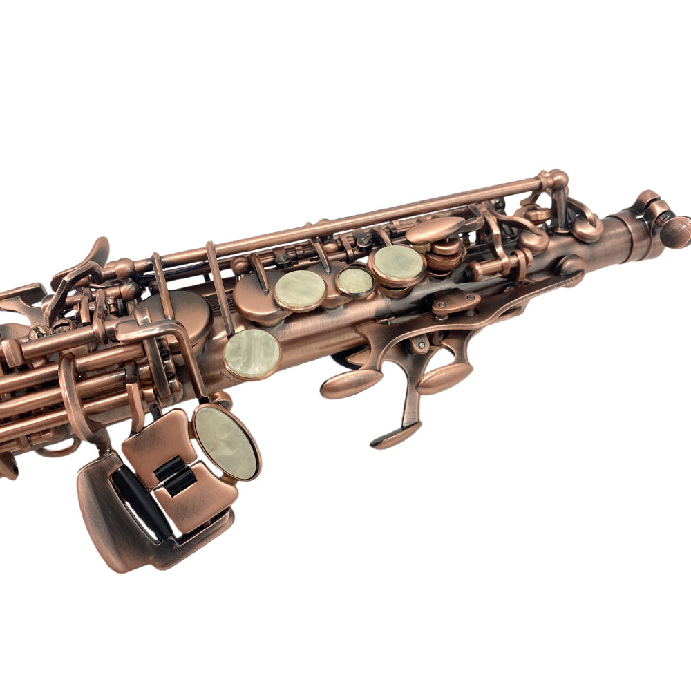 Yinfente Bb Straight Soprano Saxophone–Gold Lacquer Finish, Ergonomic Design with Case, Mouthpiece, Neck Strap & Accessories, Ideal for Beginners & Advanced Players（Red）