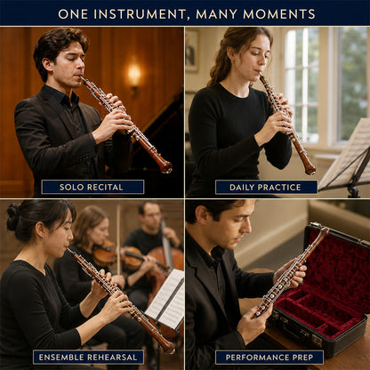 Yinfente Oboe Instrument Professional Rosewood C Key Semi-automatic Style Left F Resonance 3rd Octave Silver Nickel-plated Keys Oboe Reed with Leather Case and Carry Bag