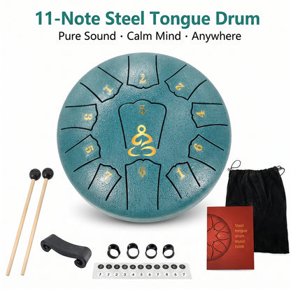 Steel Tongue Drum, 6 Inches 11 Notes Rain Drum for Garden with Music Book, Drum Mallets Meditation Rain Chime,Musical Instrument for Adults