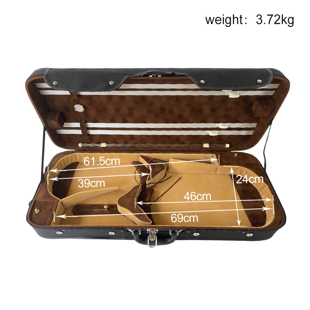 Yinfente Double Violin Case 4/4 Full Size Wooden Oblong Double Viola Box Adjustable Backstrap, Four Bow Holders (Black)