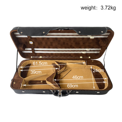 Yinfente Double Violin Case 4/4 Full Size Wooden Oblong Double Viola Box Adjustable Backstrap, Four Bow Holders (Black)