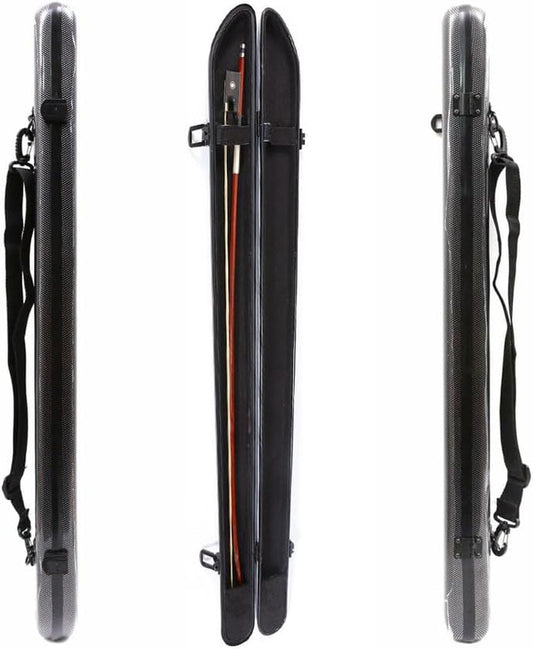 Carbon Fiber Violin Viola Cello Bow Case Hard Carrying Case Lightweight Violin Bow Box Hold 2Pcs Bow Nice Protection (Black)