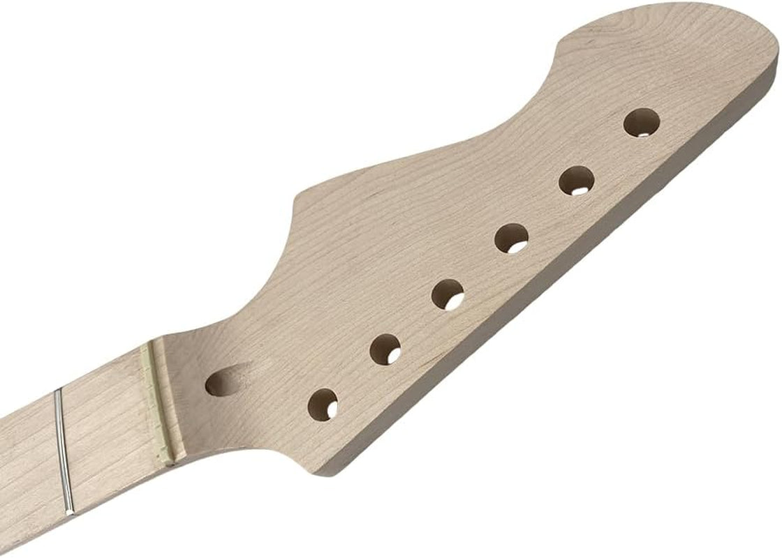 Reverse Electric Guitar Neck 22Fret 25.5Inch Maple Fretboard Dot Inlay Bolt on Left Hand Guitar Neck Replacement Unfinished