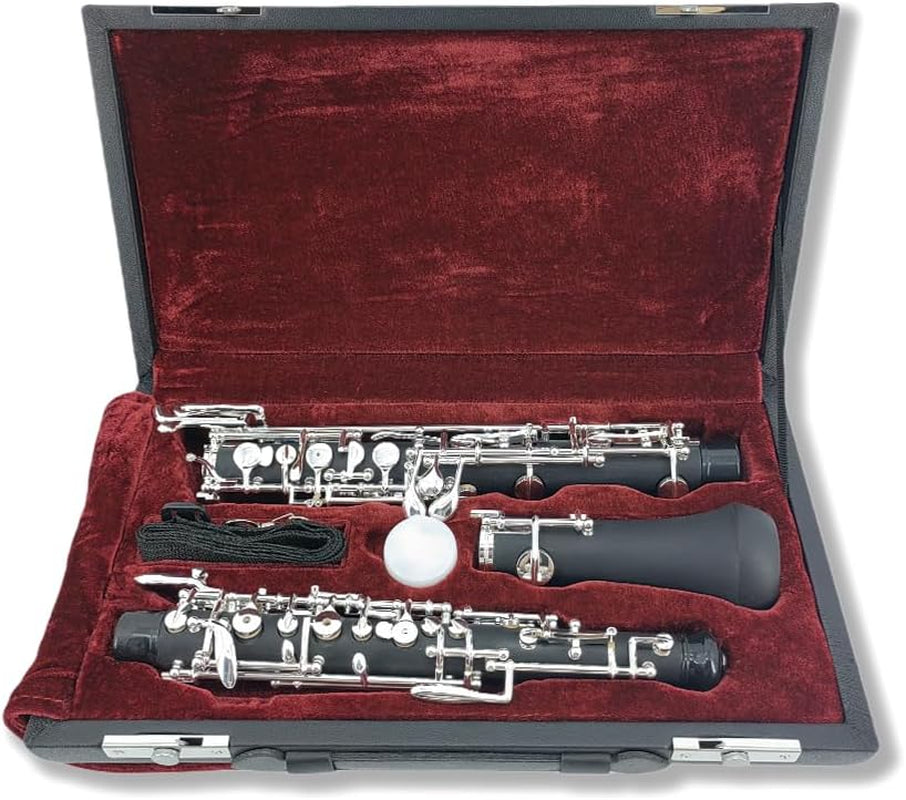 Professional Oboe Ebonite C Key Left F Resonance Semi-Automatic Woodwind Instrument with Oboe Reed&Gloves&Leather Case+ Carry Bag&Cleaning Cloth&Cap Cork&Grease&Screwdriver