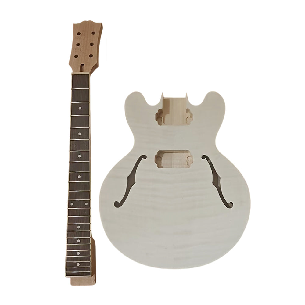 Yinfente 1Set Guitar Kit Neck 22fret 24.75inch dot inlays body Semi Hollow 339 Style not pickup and control holes