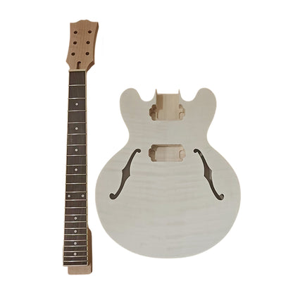 Yinfente 1Set Guitar Kit Neck 22fret 24.75inch dot inlays body Semi Hollow 339 Style not pickup and control holes