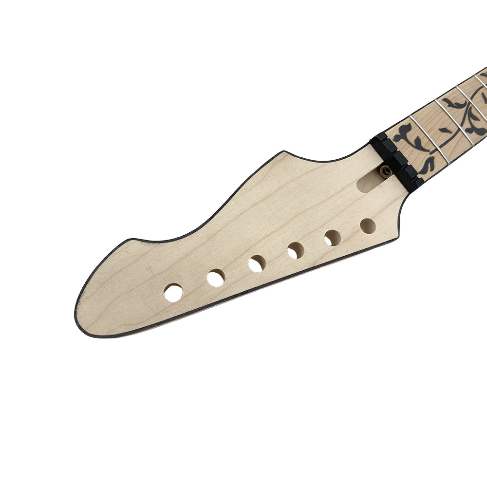 Yinfenter Electric Guitar Neck 22 Fret 25.5 Inch Scale Tree Vine Inlay Maple Wood Firebird Head Binding Bolt on DIY Guitar