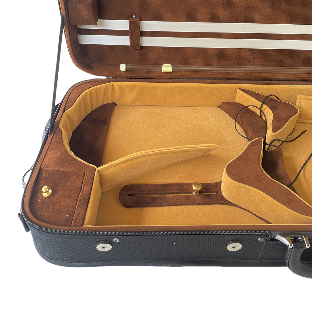 Double Violin Case 4/4 Full Size Wooden Oblong Double Viola Box Adjustable Backstrap, Four Bow Holders (Black)