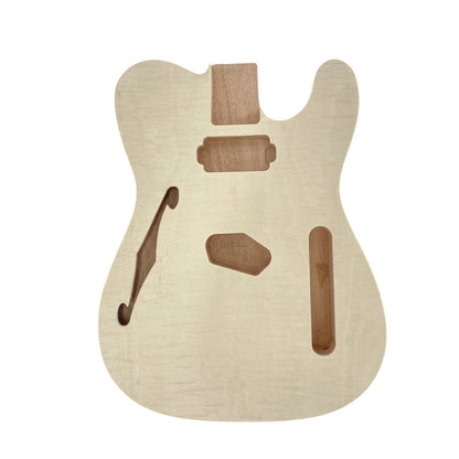 Yinfente Semi Hollow Electric Guitar Body Mahogany H-S/H Pickup Flame Maple Veneer, Handcrafteg Guitar Replacement Unfinished DIY (H-S Pickup)