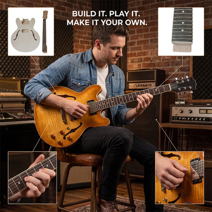 Yinfente 1Set Guitar Kit Neck 22fret 24.75inch dot inlays body Semi Hollow 339 Style not pickup and control holes
