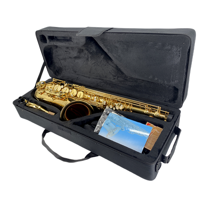Yinfente Tenor Saxophone Complete Kit W/Case, Mouthpiece, 10Pc Reeds, Professional B Flat Tenor Sax, Gold Brass Lacquer, Rich, Warm Tone for Jazz & Classical, Ideal for Students to Pros（Golden）