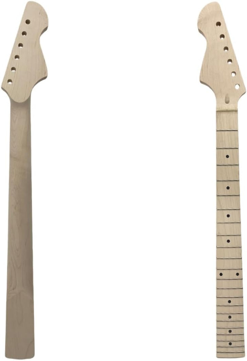 Reverse Electric Guitar Neck 22Fret 25.5Inch Maple Fretboard Dot Inlay Bolt on Left Hand Guitar Neck Replacement Unfinished