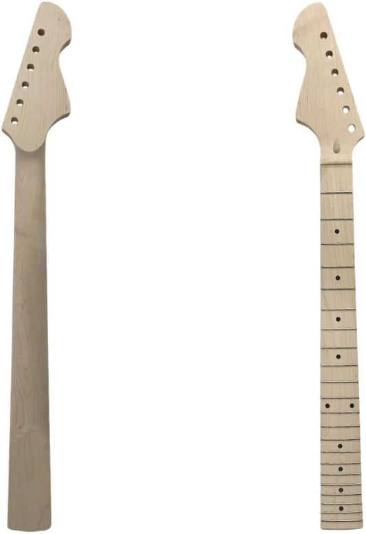 Reverse Electric Guitar Neck 22Fret 25.5Inch Maple Fretboard Dot Inlay Bolt on Left Hand Guitar Neck Replacement Unfinished