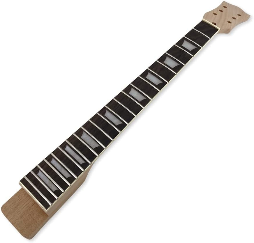 Mahogany Electric Guitar Neck with Binding 22 Fret 24.75Inch Rosewood Fretboard Trapezoid Inlay Set in Guitar Neck Replacement Unfinished